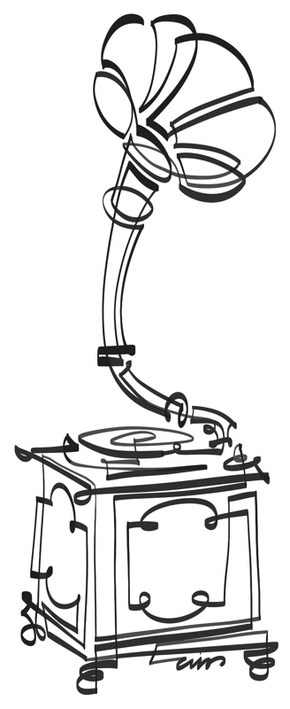 A gramophone drawn in a continuous black line.