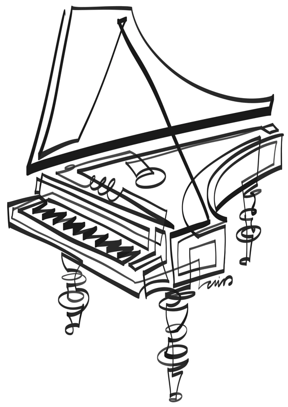 A piano drawn in a continuous black line.