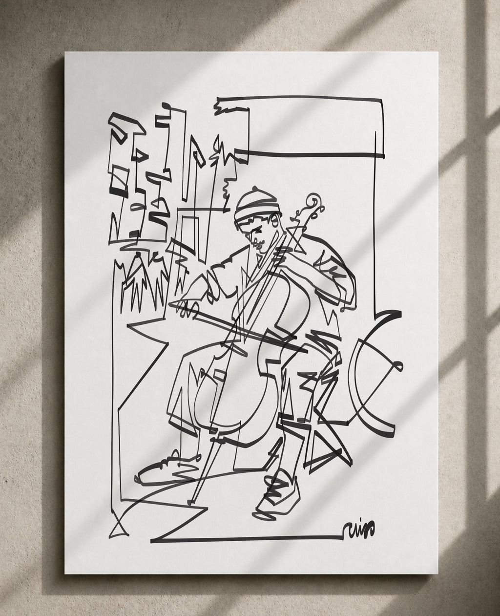 Street Cellist | Single Line Art Print