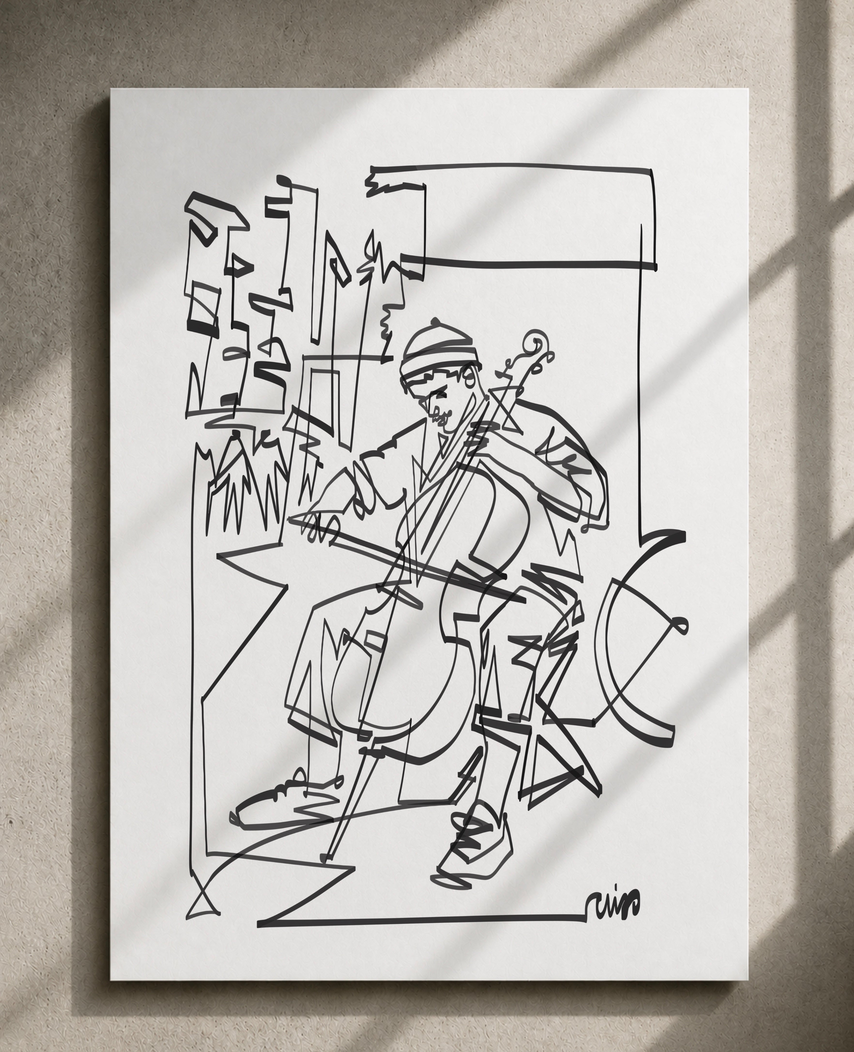 Street Cellist | Single Line Art Print