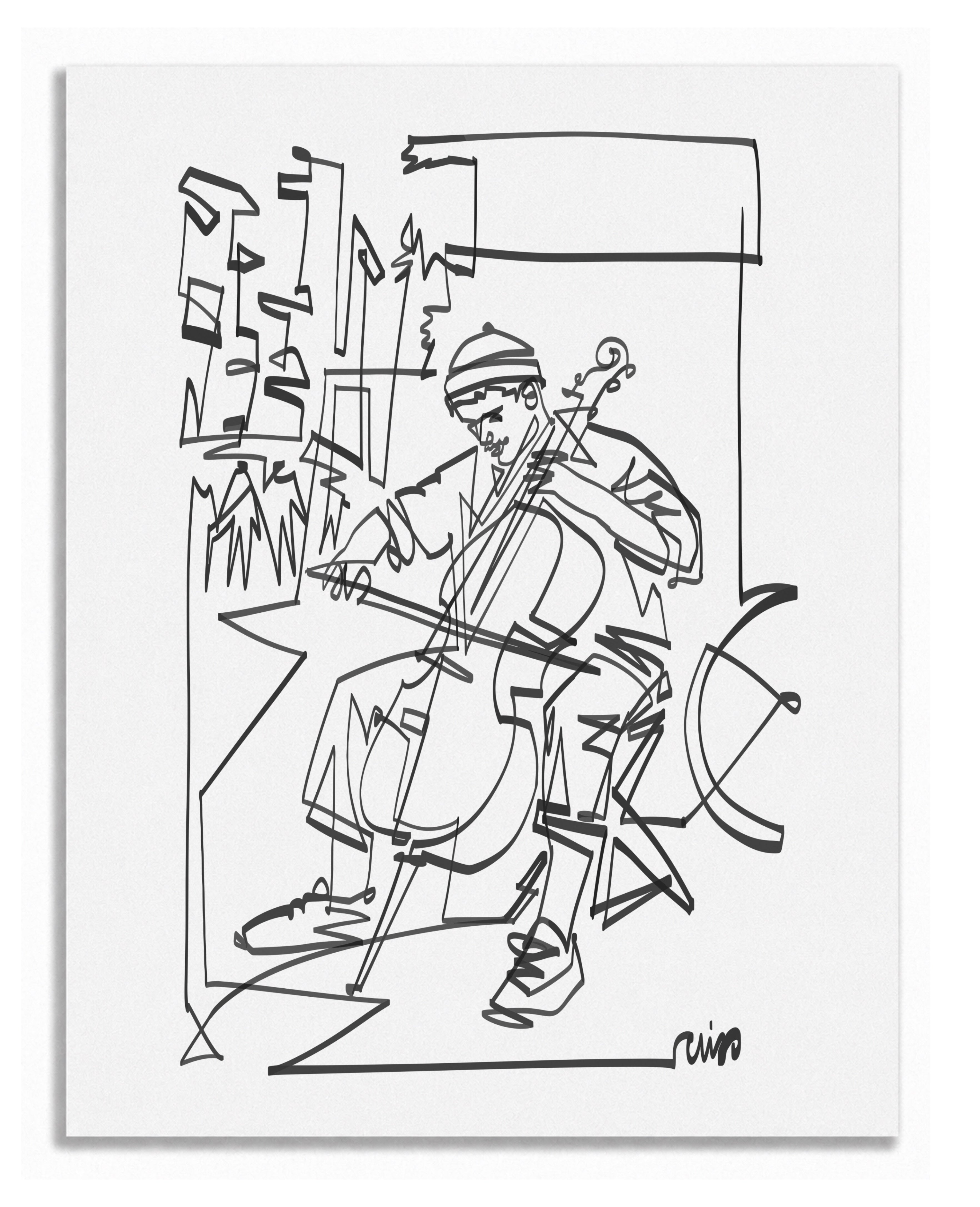 Street Cellist | Single Line Art Print