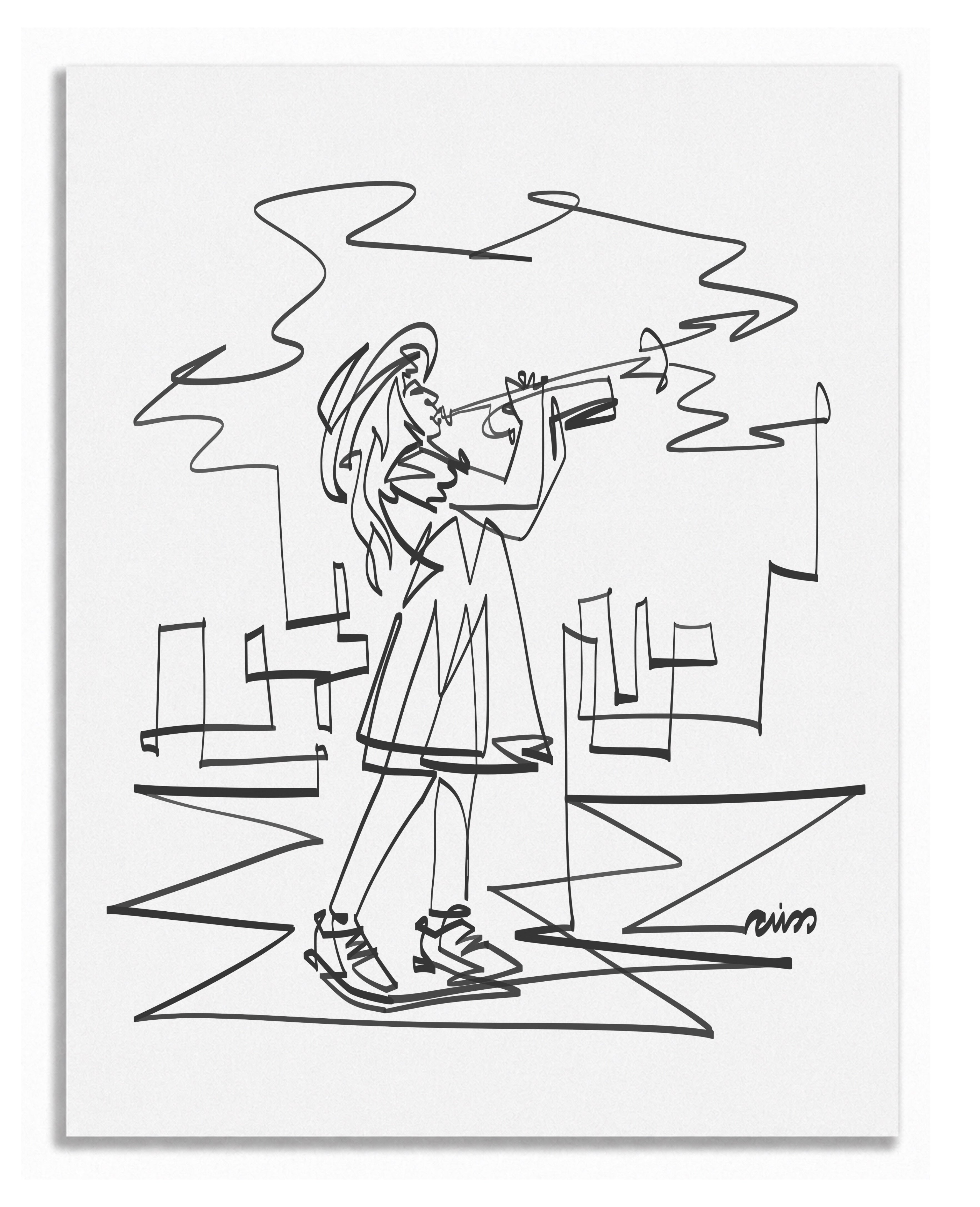 Girl Playing Trumpet | Single Line Art Print