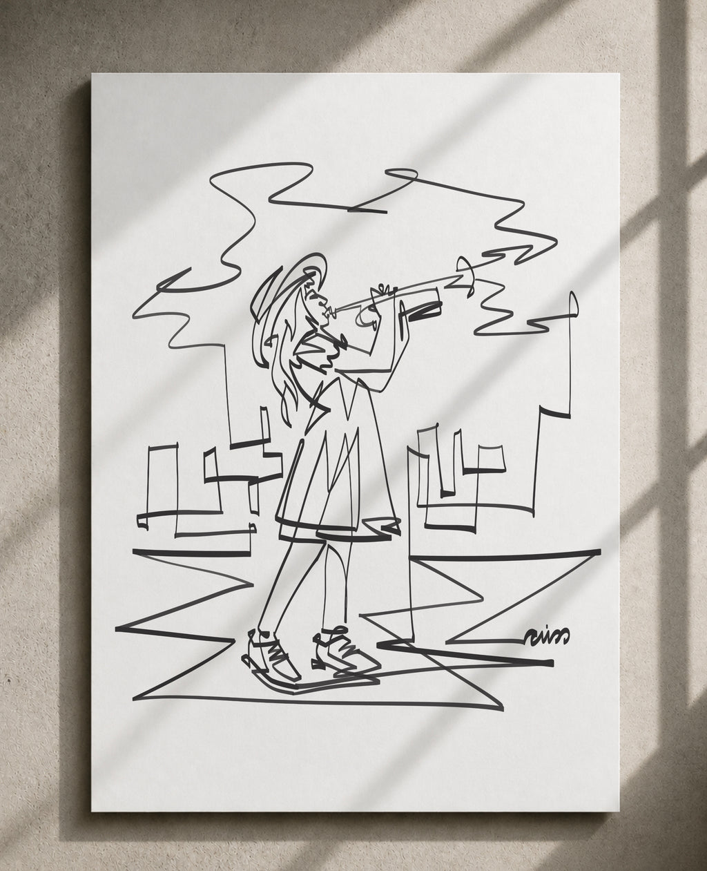 Girl Playing Trumpet | Single Line Art Print