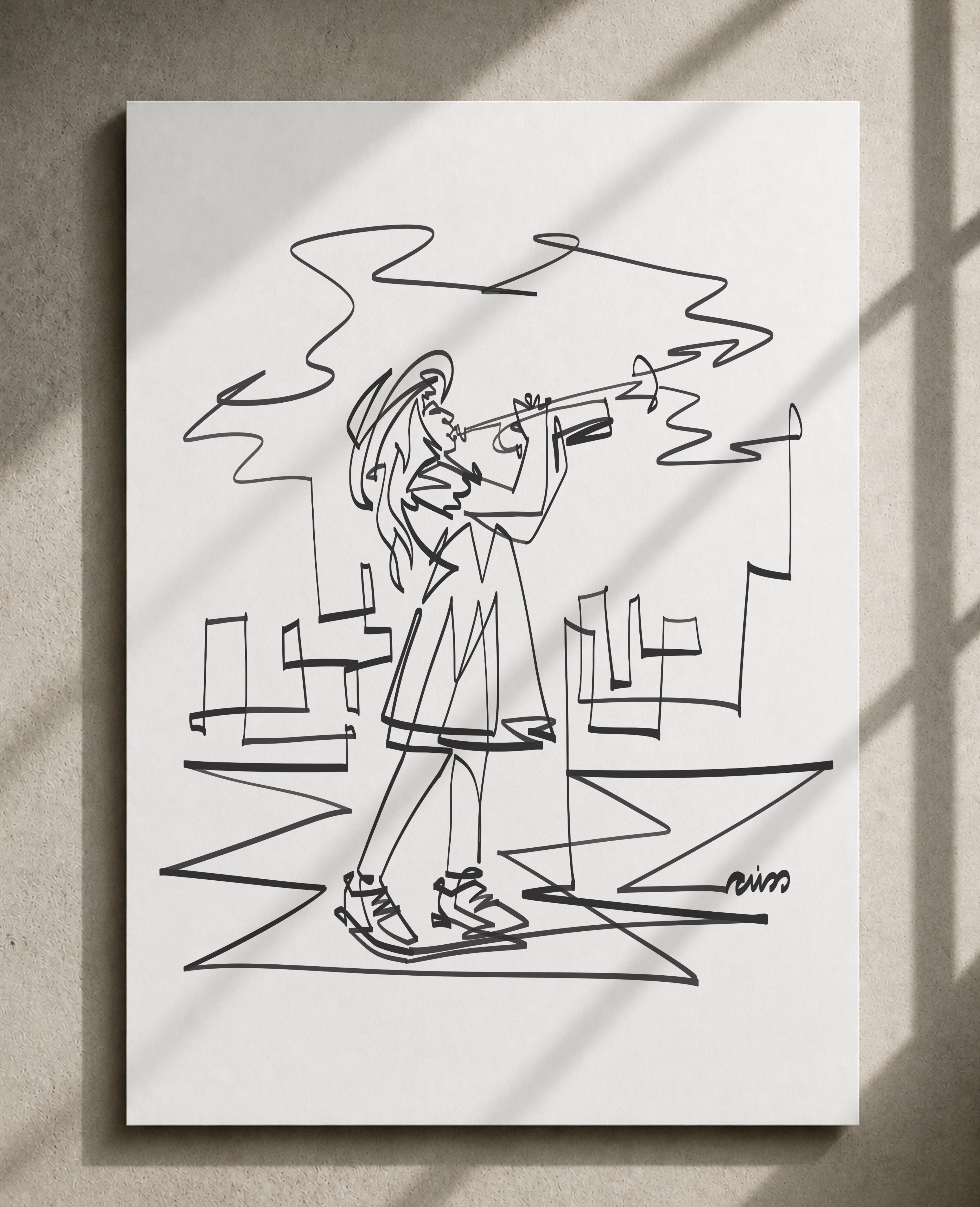 Girl Playing Trumpet | Single Line Art Print