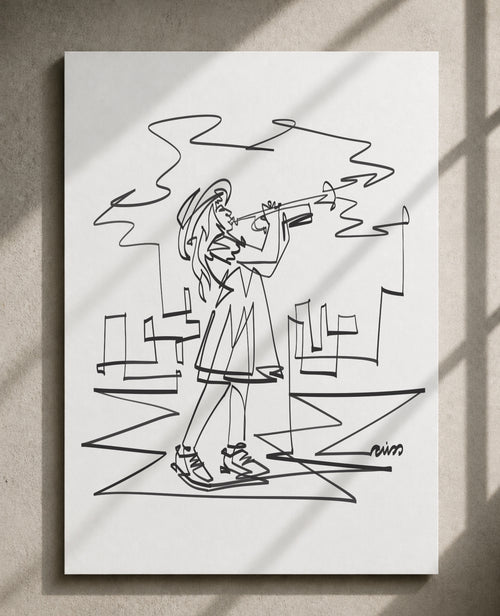 Girl Playing Trumpet | Single Line Art Print