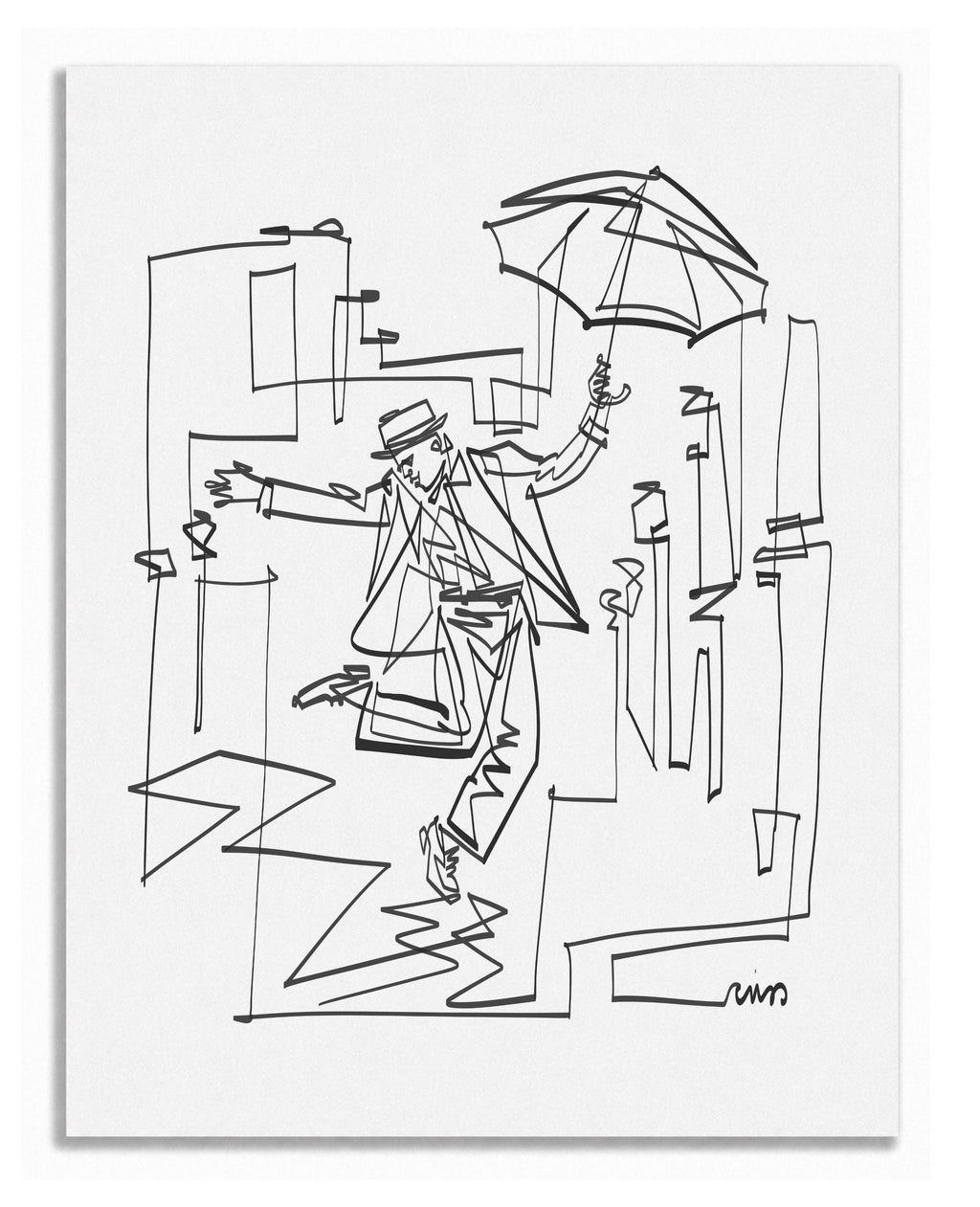Dancing in the Rain | Single Line Art Print