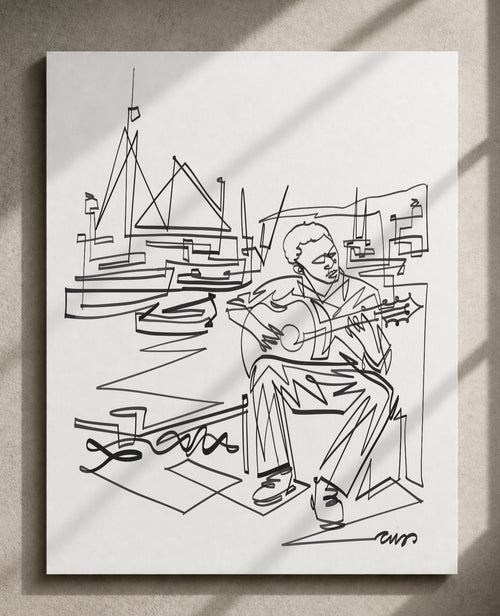 Harbor Guitarist | Single Line Art Print