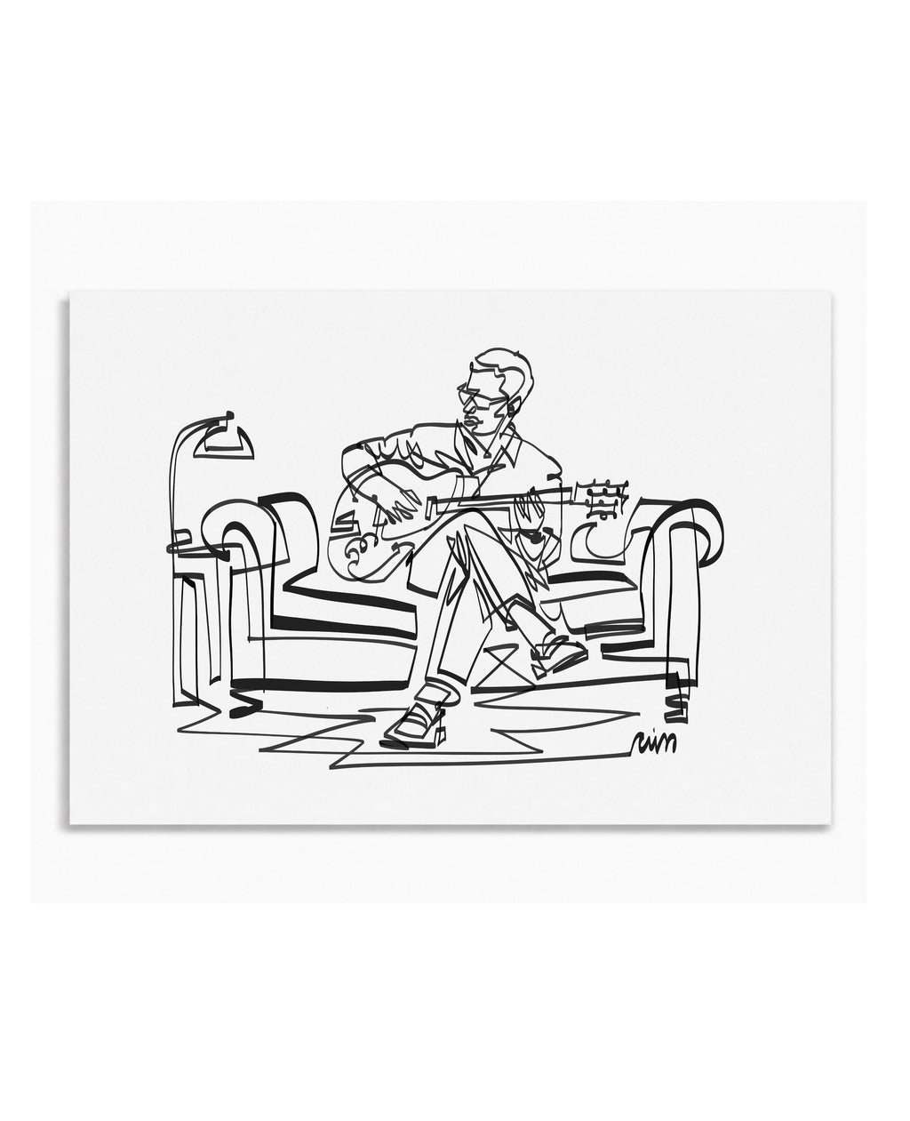 Living Room Guitarist | Single Line Art Print