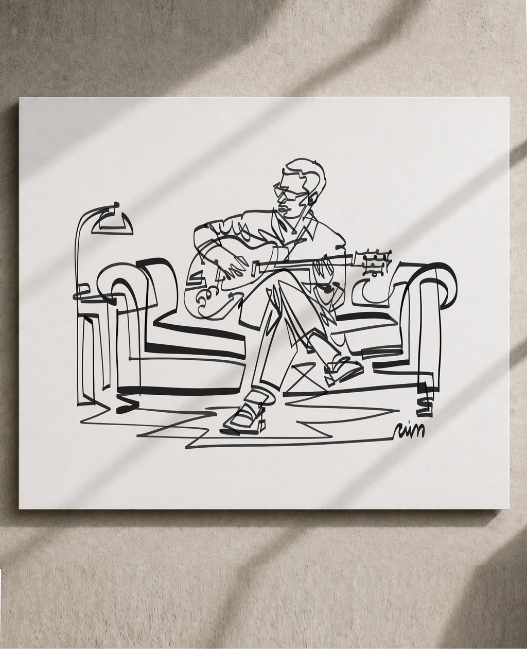 Living Room Guitarist | Single Line Art Print
