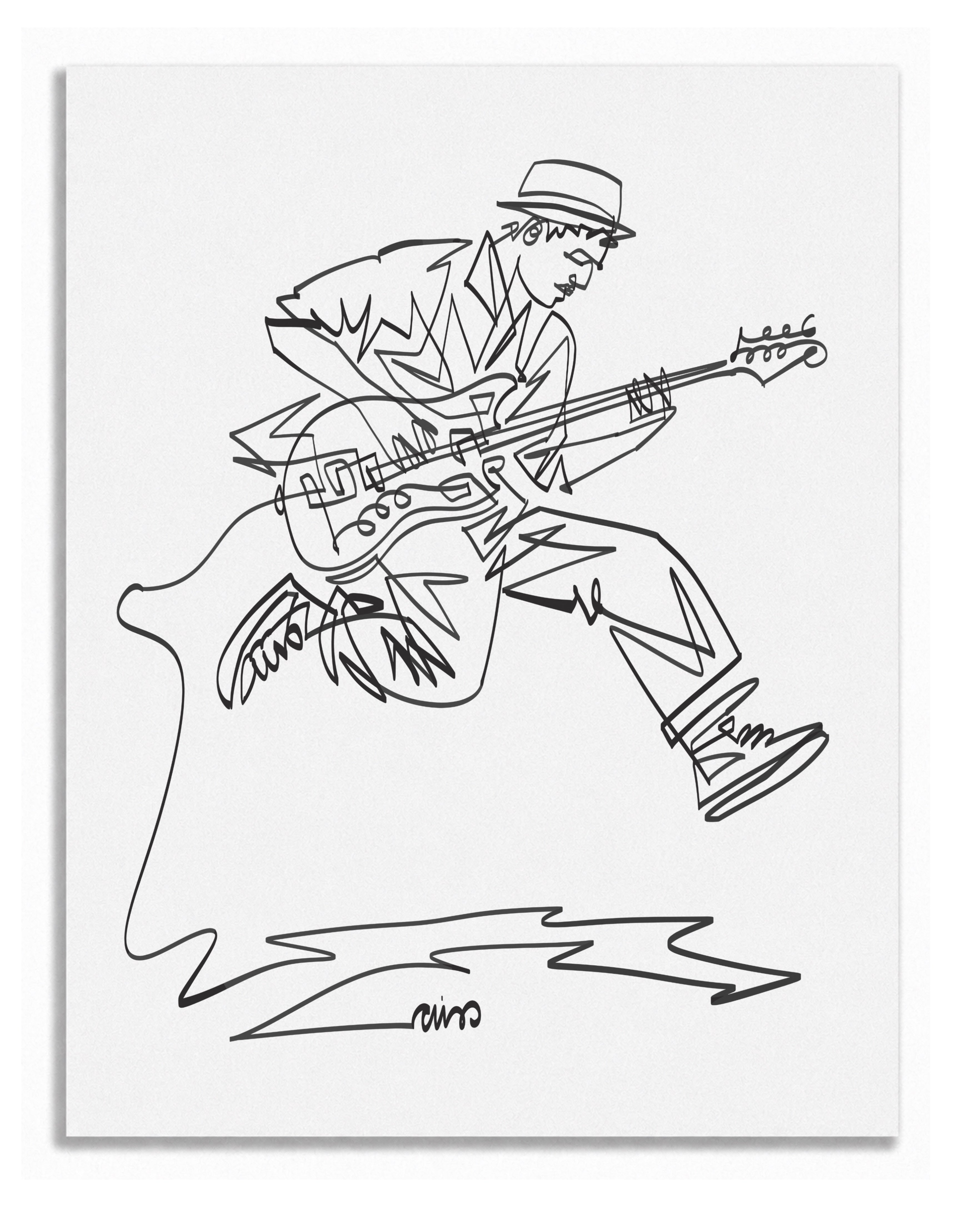 Jumping Guitarist | Single Line Drawing Print