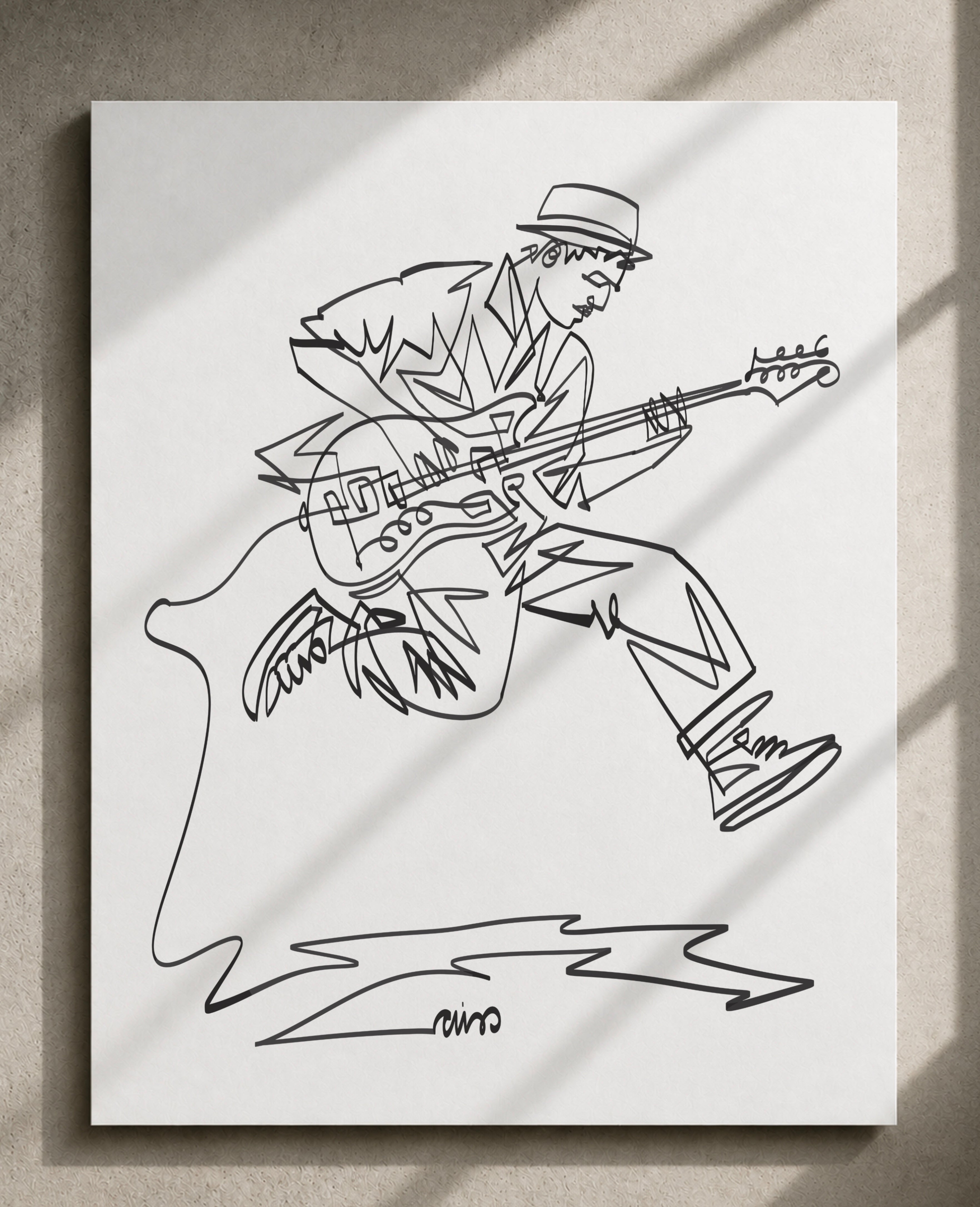 Jumping Guitarist | Single Line Drawing Print