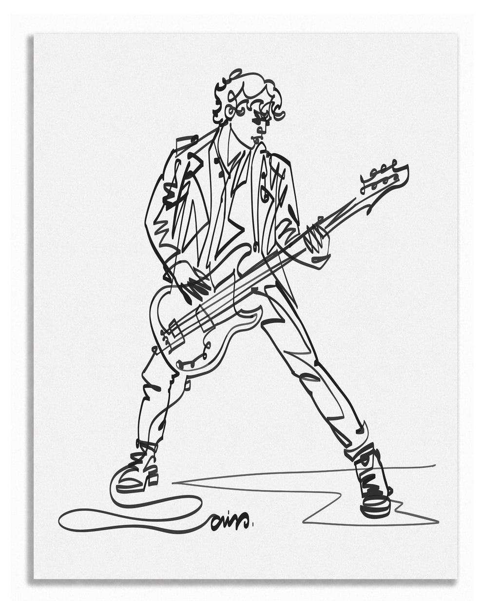 Standing Bass Guitarist | Single Line Drawing Print