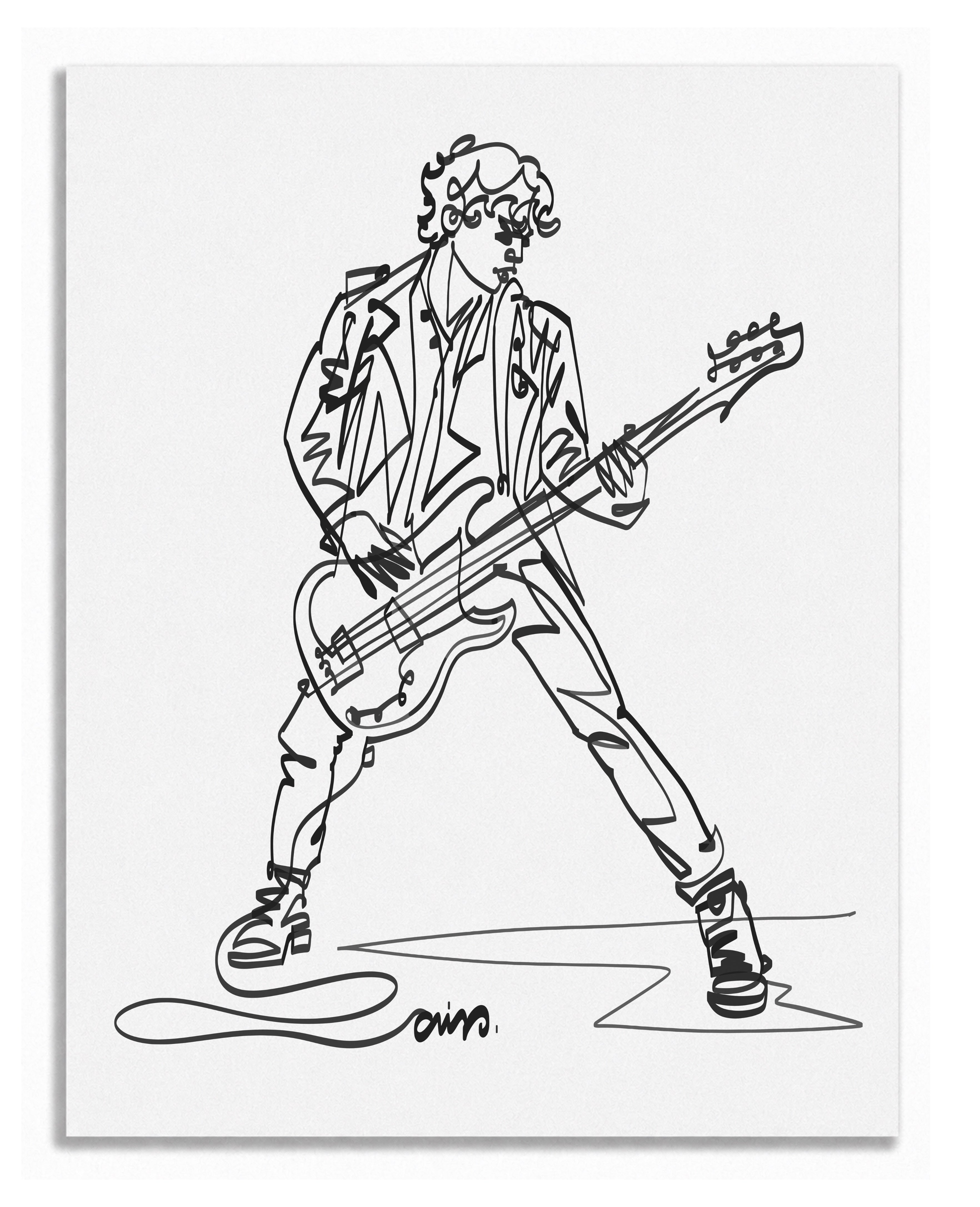 Standing Bass Guitarist | Single Line Drawing Print