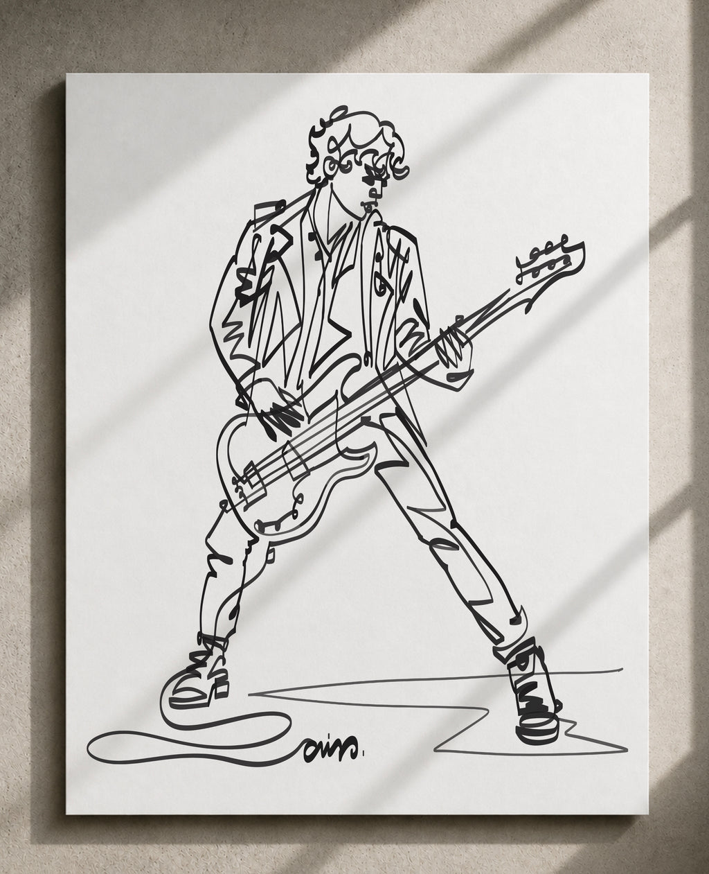 Standing Bass Guitarist | Single Line Drawing Print