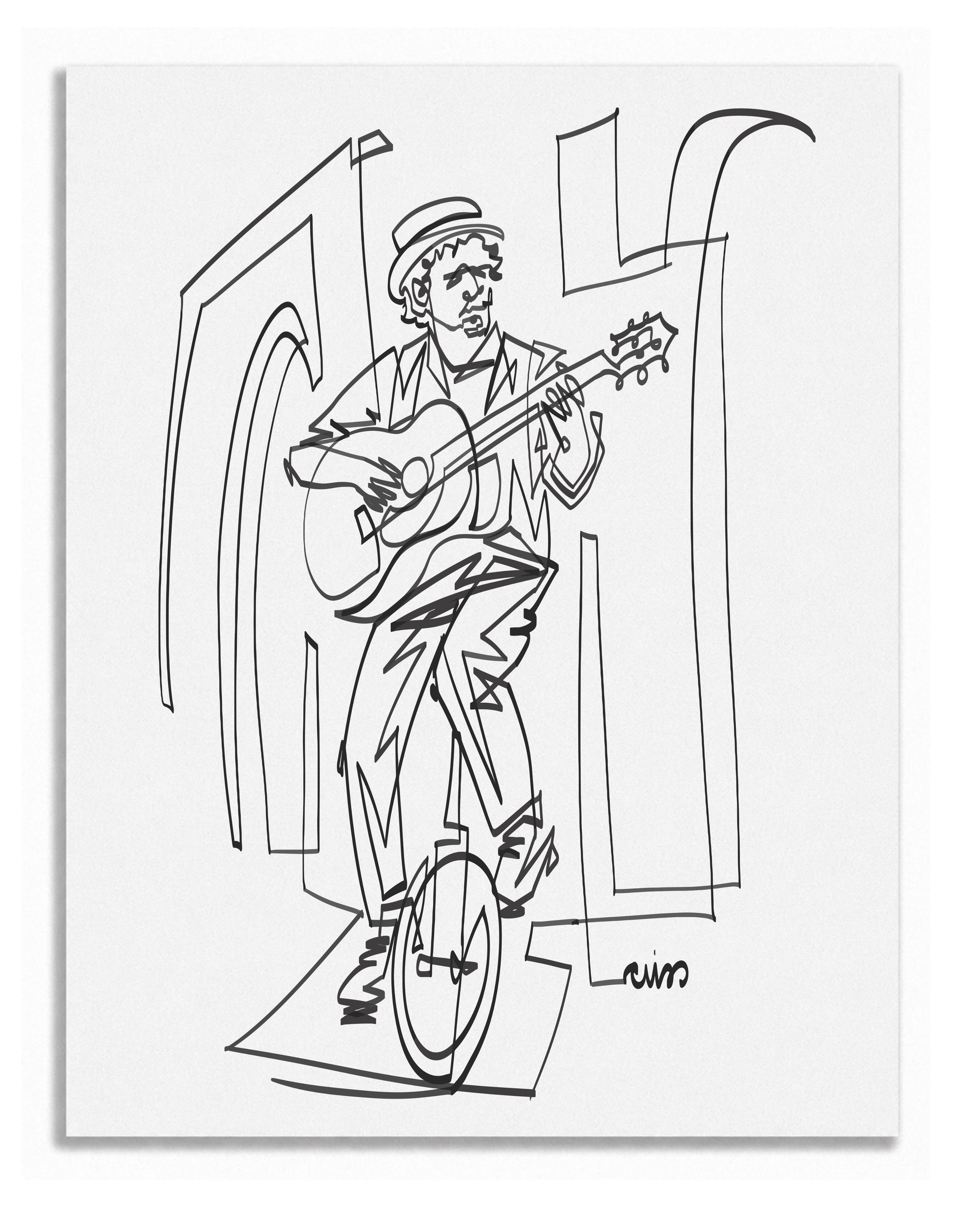 Musician on a Unicycle | Single Line Art Print