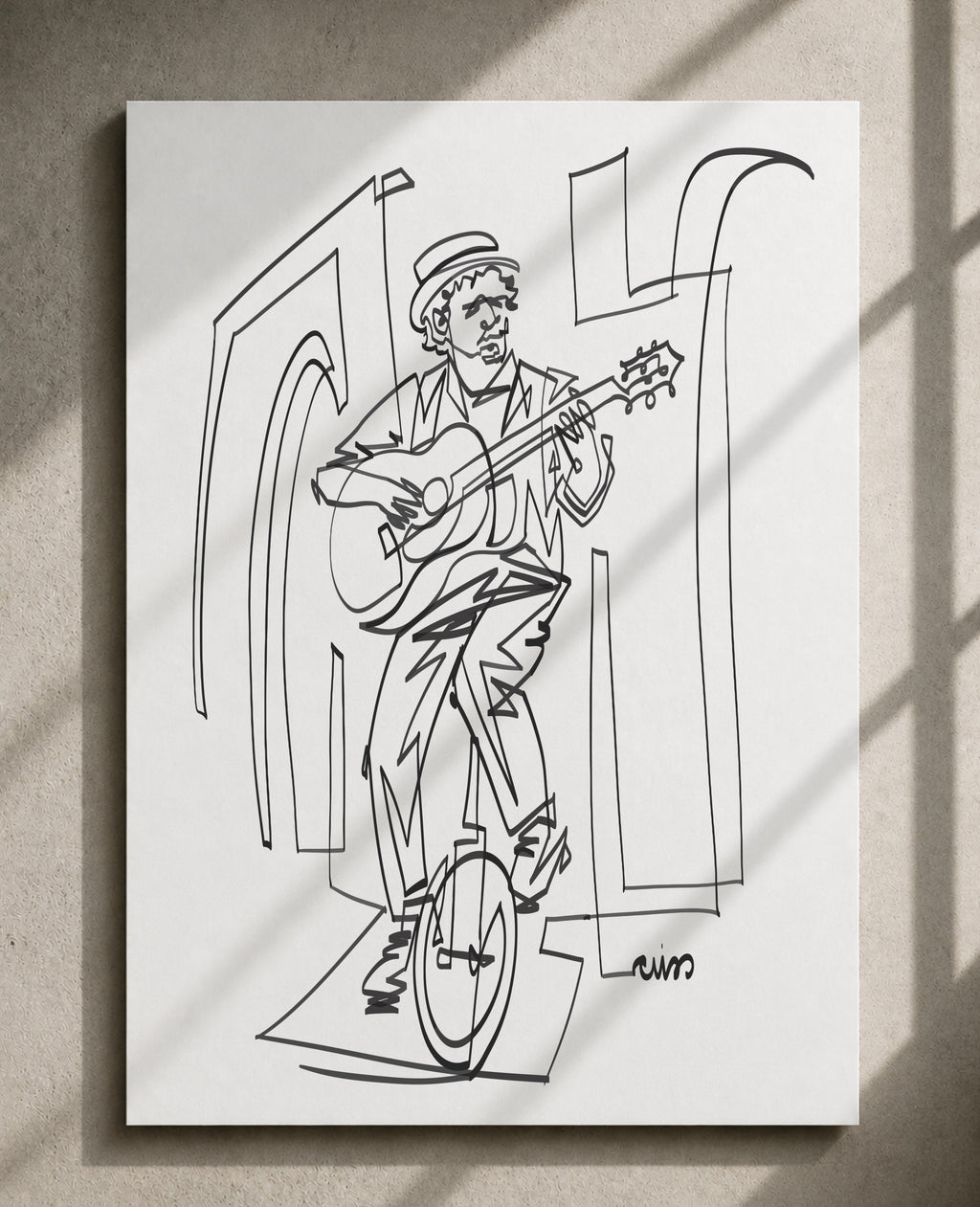 Musician on a Unicycle | Single Line Art Print