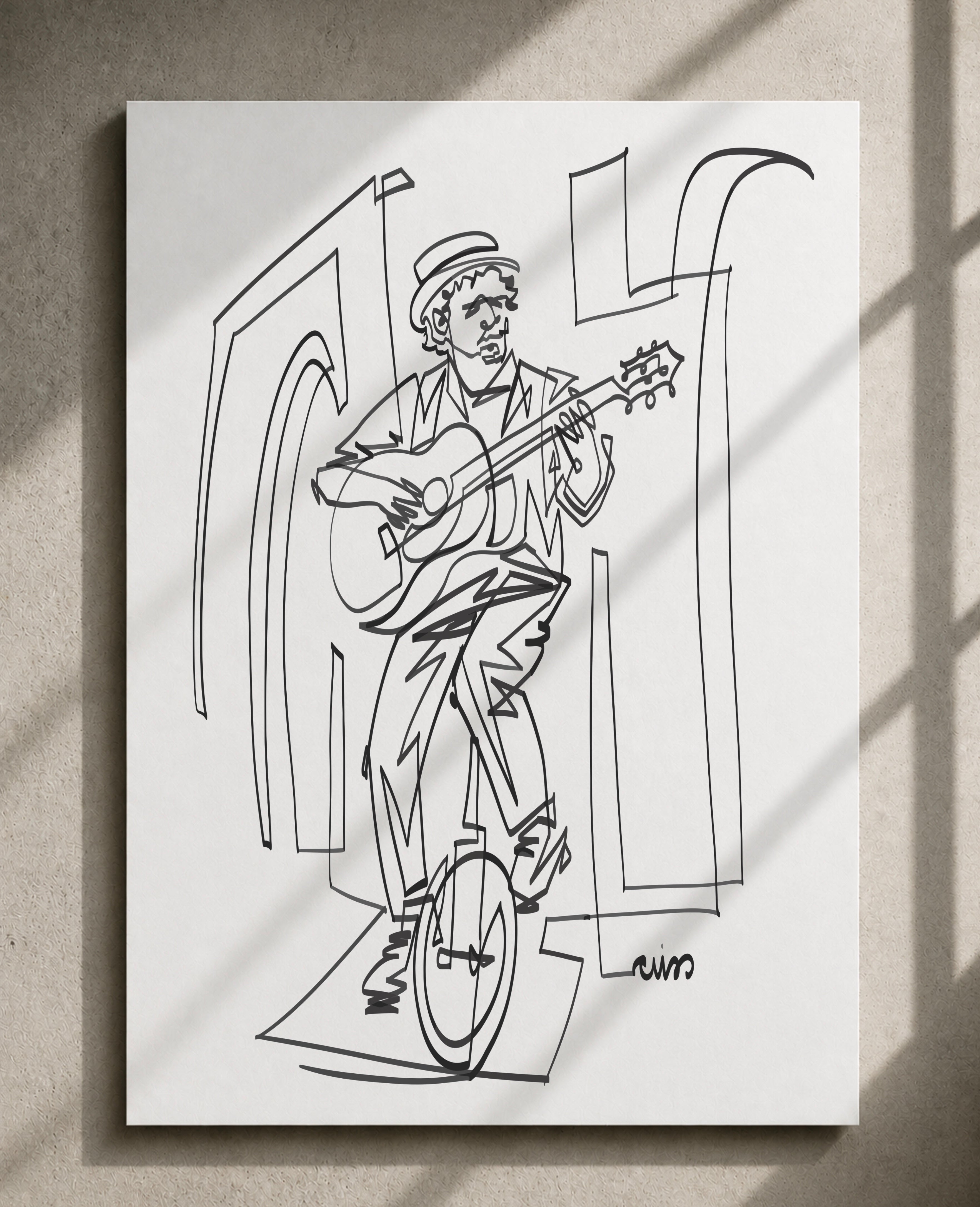 Musician on a Unicycle | Single Line Art Print