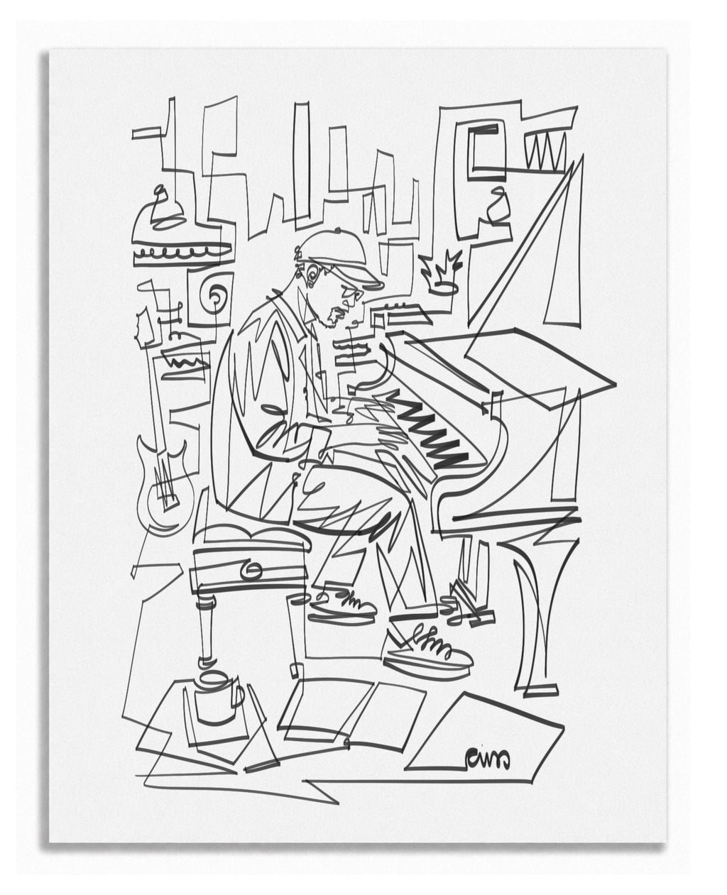 Creative Process – Piano Studio | Continuous Line Drawing
