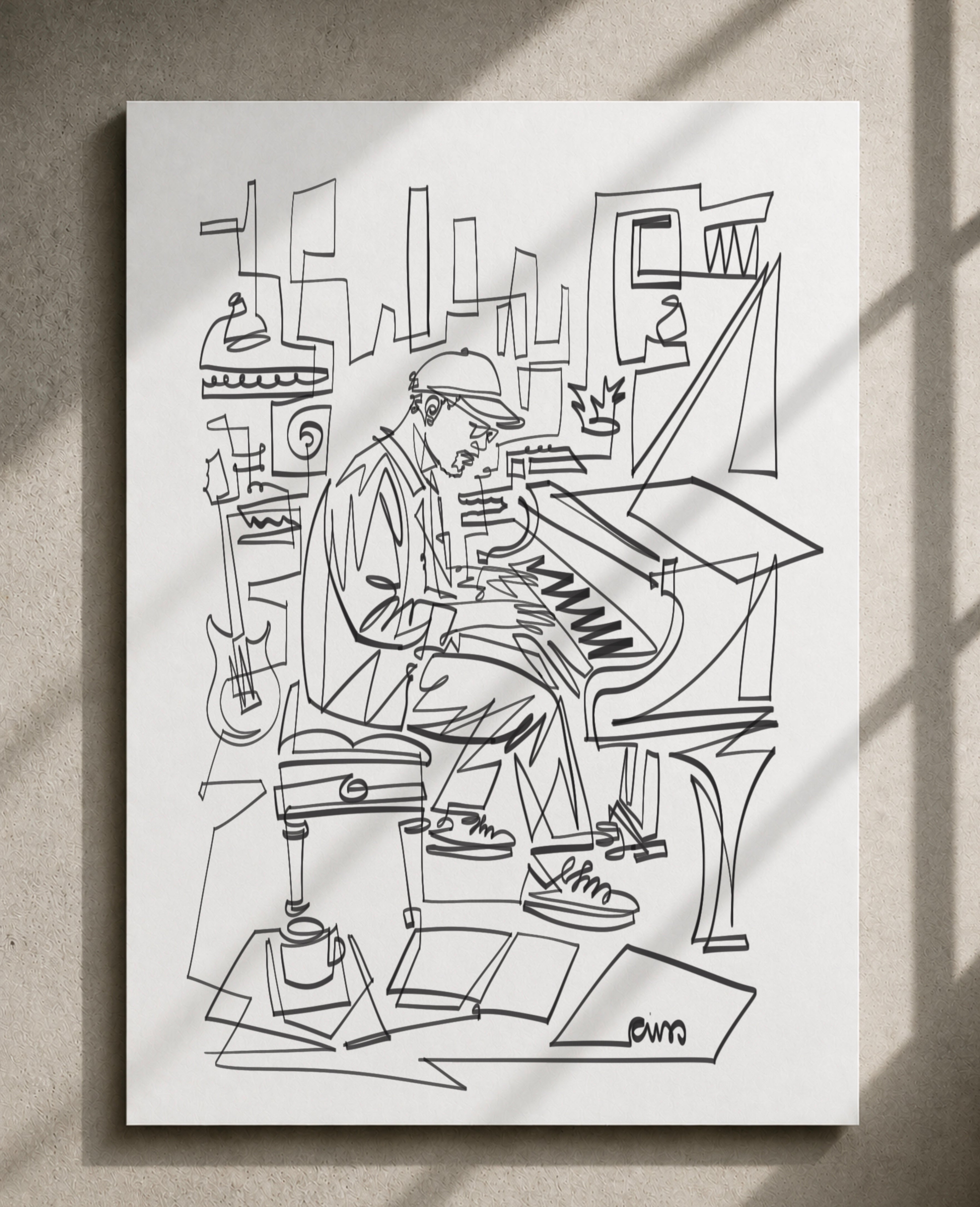 Creative Process – Piano Studio | Continuous Line Drawing