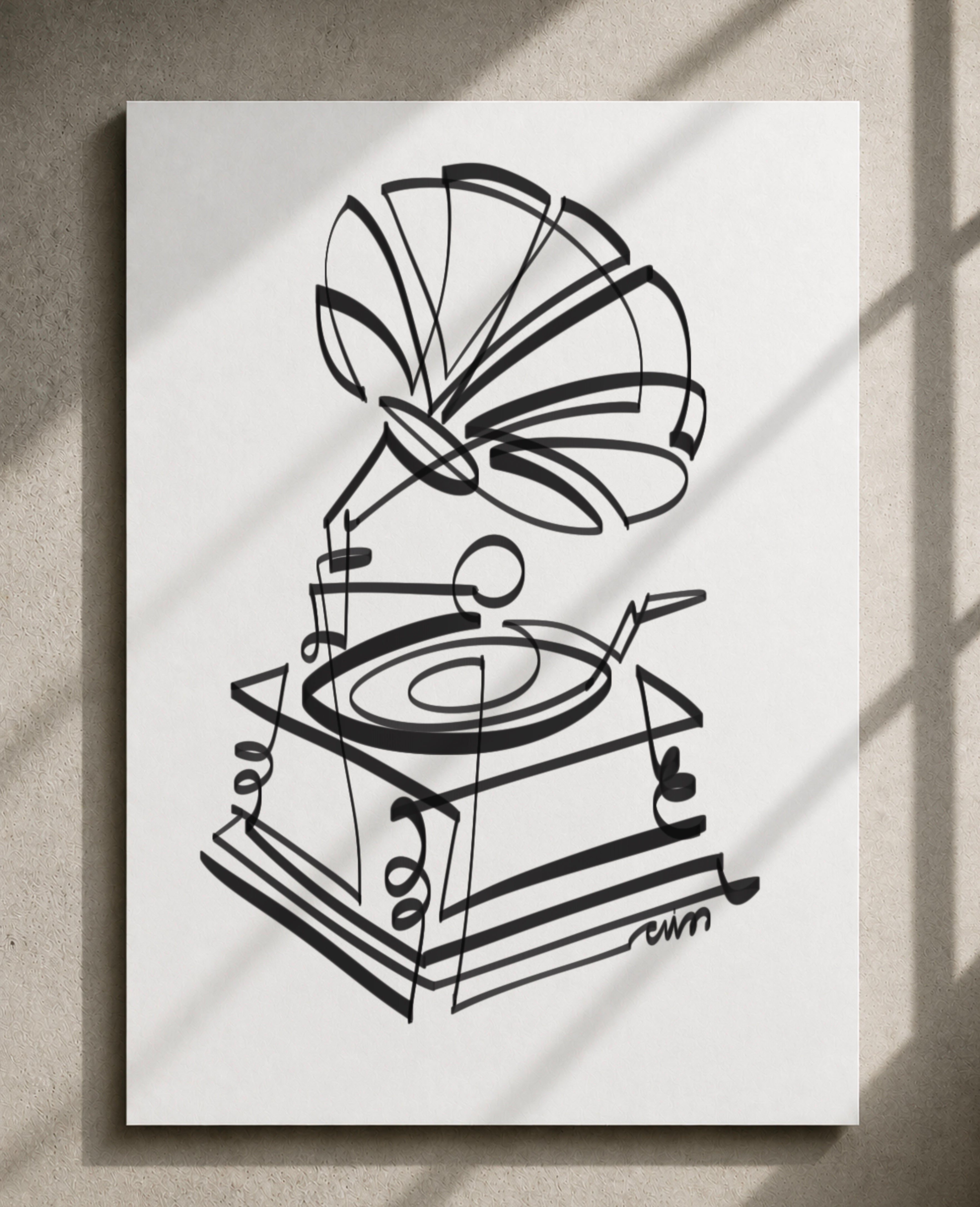 Gramophone Line Art Print